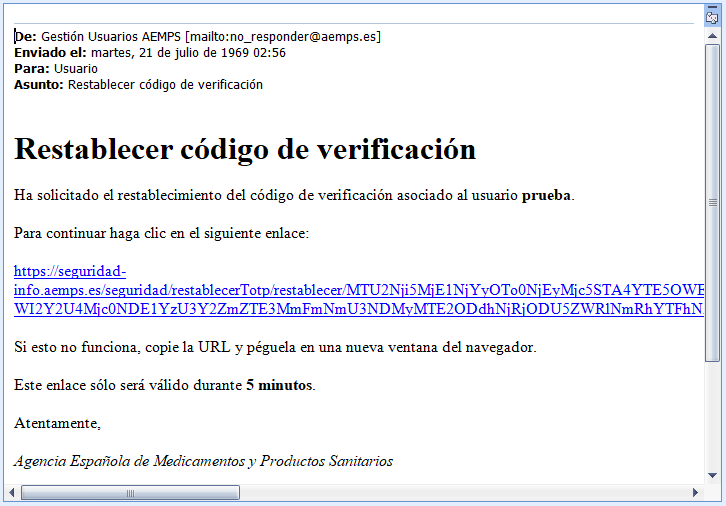 Correo electrónico para restablecer código de verificación